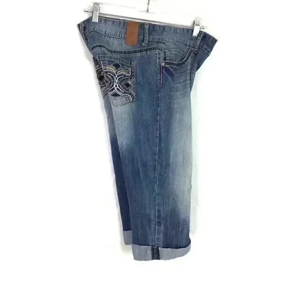 Vanity Dakota Cuff Women 28 Embellished Denim Jean Capris Low Rise Stretch Blue - Picture 5 of 8